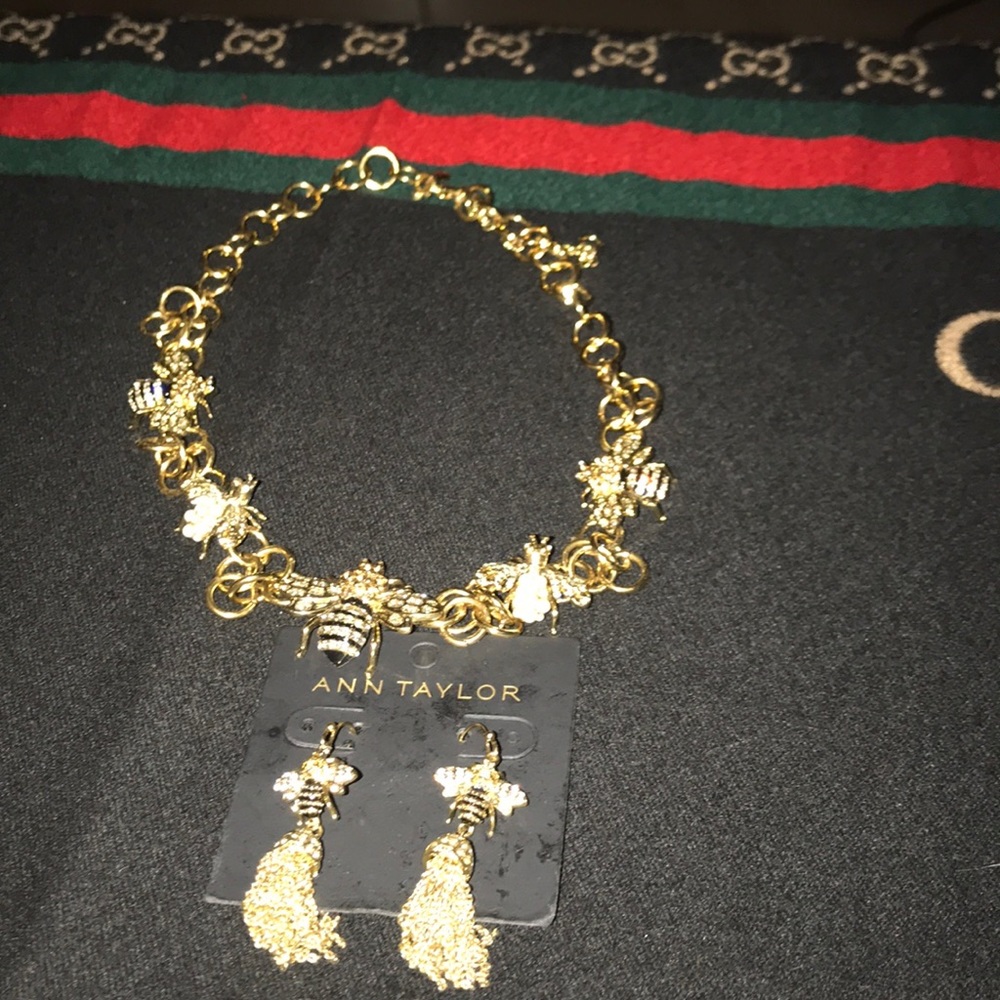Necklace & Earring set, with bees and pearls.